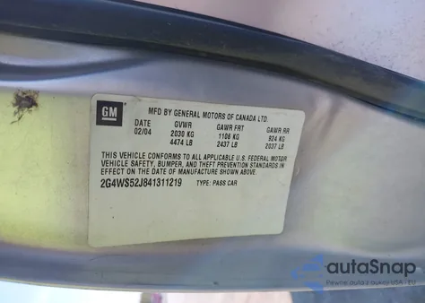 2004 Buick Century from USA, damaged, VIN 2G4WS52J841311219